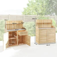 Outsunny Armoire de Jardin en Bois avec Plan de Travail en Métal Galvanisé Tiroir et Étagère 100x45x129,5cm Naturel(m-3)