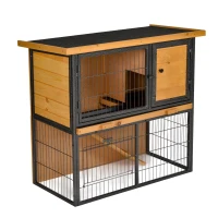 Pawhut Cusca Iepuri Exterior – Lemn & Metal, Cu Rampa & Spatiu Deschis(m-17)