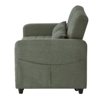 Divano pieghevole a due posti, rivestimento in cotone-lino, 114x77x82,5 cm, Verde militare(m-8)