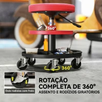 HOMCOM Banco de Oficina Giratório com Rodas Altura Ajustável de 40-51 cm Banco para Mecânico com 2 Bandejas para Ferramentas, Vermelho(m-7)