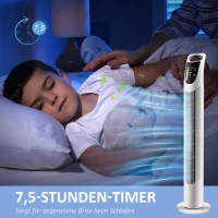 HOMCOM Torenventilator, 3 modi, stille werking, timer, afstandsbediening, 18x78,5cm, Wit(m-7)