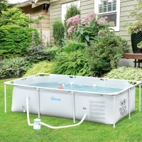 Outsunny Piscina Desmontável Tubular 252x152x65cm com Depuradora de Cartucho Piscina Retangular de Exterior para Adultos e Crianças 2.163L Cinza(m-8)