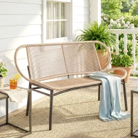 Outsunny Banc de jardin 2 places, banc d'extérieur en résine tressée avec cadre en métal, résistant aux intempéries, naturel(m-10)