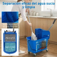 HOMCOM Cubo de Fregar con Escurridor Panel Separador y Ruedas Capacidad 20L para Limpieza Doméstica 45x26,5x70 cm Azul(m-5)