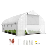 Outsunny Estufa Tipo Túnel 395x300x200 cm com Porta de Malha e 8 Janelas Estufa de Jardim com Cobertura de PE Branco(m-10)