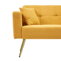 Divano letto con funzione letto, schienale regolabile, gambe dorate, rivestimento in sherpa, 175x64x72 cm, Giallo(m-9)