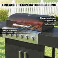 Outsunny Gasbarbecue 17,8 kW 6+1 branders BBQ grillwagen van roestvrij staal incl. wielen zijbrander thermometer emaille grillrooster(m-6)