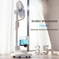 HOMCOM Stehventilator mit Sprühnebel, 70° Oszillation, 3 Geschwindigkeiten, 3 Modi, 3,5L Wassertank, Weiß(m-8)