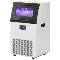 HOMCOM Commerciële IJsblokjesmachine, 55 kg/24u Roestvrij Staal Onderbouw of Vrijstaande IJsblokjesmaker met 13 kg Opslag(m-10)