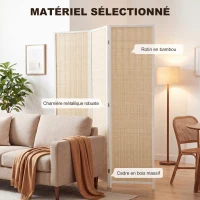 HOMCOM Paravent en bois séparateur de pièce closion de séparation pliable 3 panneaux 135 x 180 cm blanc(m-5)