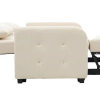Divano-letto pieghevole multifunzionale, 2-in-1, schienale regolabile, rivestimento in cotone e lino, 127x75x94 cm, Beige(m-11)