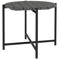 Outsunny 54 cm Round Outdoor Side Table, Industrial Small Garden Table with Slatted Wood Top and Metal Frame, Dark Grey(m-1)