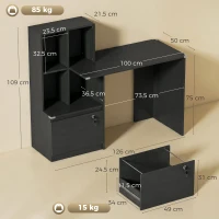 HOMCOM Schreibtisch mit Regal 4 Fächer und abschließbarer Schublade, 126 x 50 x 109 cm, schwarz(m-3)