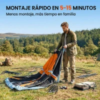 Outsunny Tienda de Campaña Familiar Tipo Túnel para 4 Personas con 2 Habitaciones Puertas Tragaluces Impermeable Fácil Montaje(m-8)