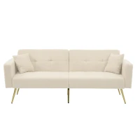 Divano letto con funzione letto, schienale regolabile, gambe dorate, rivestimento in sherpa, 175x64x72 cm, Beige(m-2)