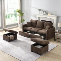 Divano angolare a U, con vano contenitore, pouf incluso, rivestimento in chenille, 188x186x86 cm, Marrone(m-5)
