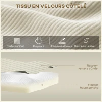 HOMCOM Canapé d'angle modulable 2 en 1, 267cm, canapé-lit 3 places en velours côtelé, larges assise et accoudoirs, crème(m-5)