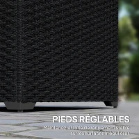 Outsunny Coffre de jardin en résine tressée coffre de rangement extérieur 253 L imperméable avec doublure zippé 72x72x70cm noir(m-8)