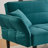 Divano-letto 2-in-1, schienali regolabili, rivestimento in velluto, gambe in legno, 176x78x76 cm, Blu-verde(m-11)