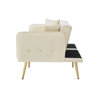 Divano-letto 2 posti, rivestimento in velluto, piedi dorati, 178x82x70 cm, Beige(m-8)
