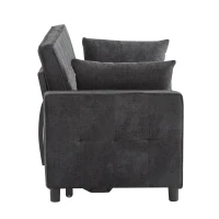 Divano letto a due posti con funzione letto, estraibile, schienale regolabile, rivestimento in chenille, 142x79x85 cm, Nero anticato(m-7)