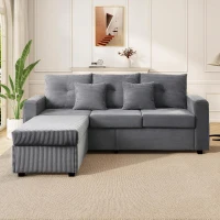 Divano a L con LED, rivestimento in velluto a coste, ottomana, 184x84,5x85,5 cm, Grigio(m-4)