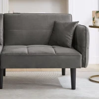 Divano-letto 2-in-1, schienali regolabili, rivestimento in velluto, gambe in legno, 176x78x76 cm, Grigio(m-10)