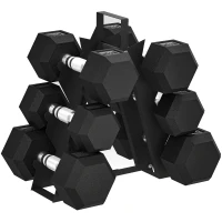 SPORTNOW Set de Gantere pentru Sala de Fitness cu Suport, 2x4kg, 2x6kg, 2x8kg, Greutăți Hexagonale din Metal cu Mâner Antiderapant, Antrenament de Forță Acasă, Negru(m-1)