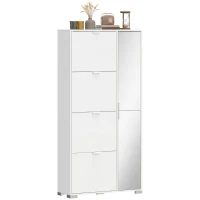HOMCOM Zapatero 16 pares armario para zapatos 4 compartimentos abatibles 2 puertas con espejo estantes regulables blanco(m-8)