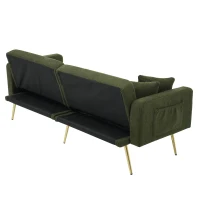 Divano letto con funzione letto, schienale regolabile, gambe dorate, rivestimento in sherpa, 175x64x72 cm, Verde(m-8)