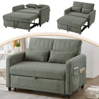 Divano pieghevole a due posti, rivestimento in cotone-lino, 114x77x82,5 cm, Verde militare(m-1)