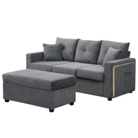 Divano a L con LED, rivestimento in velluto a coste, ottomana, 184x84,5x85,5 cm, Grigio(m-6)