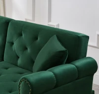 Divano letto 2 posti, rivestimento in velluto, piedi dorati, 173x75x70 cm, Verde(m-11)