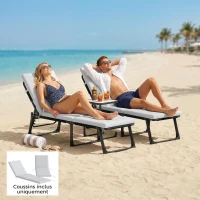 Outsunny Lot de 2 Coussins de Chaise Longue avec 5 Sangles et Poignée Intégrée, pour Plage Balcon Jardin, 182x53x6cm, Gris Clair(m-9)