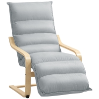 HOMCOM Birch Wood Lounge Chair, Upholstered Recliner Lounge Seat with Adjustable Footrest, Modern Armchair for Living Room, Bedroom, Balcony, Office, Light Grey
