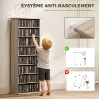 HOMCOM Rangements pour CD et DVD avec 8 compartiments et 6 étagères réglables, capacité max. 360 CD/185 DVD et Blu-ray, naturel(m-6)