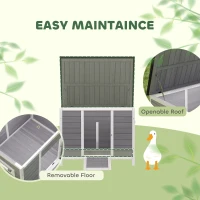PawHut Domek dla kaczek odporny na warunki atmosferyczne z drewna z wyjmowanym spodem, przesuwanymi oknami, otwieranym dachem asfaltowym, 93x70x72cm, szary(m-4)
