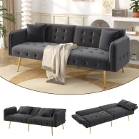 Divano-letto 2 posti, rivestimento in velluto, piedi dorati, 178x82x70 cm, Grigio(m-1)