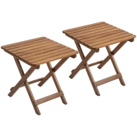 Outsunny Stolik pomocniczy na zewnątrz, 2 sztuki stolik ogrodowy, Składany stolik kempingowy z drewna, Stolik do ogrodu, balkonu, Teak, 45 x 45 x 45 cm(m-11)