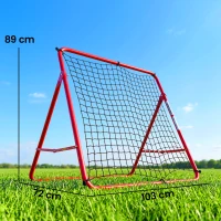 SPORTNOW Tragbares Fußball-Reboundnetz, 5 verstellbare Winkel, Stahl und doppellagiges Nylon, 103x72x89cm, Rot(m-3)