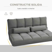 HOMCOM, Divan de Podea 2 în 1, cu Spătar Reglabil în 7 Niveluri și Perne, 130x73x60 cm, Gri Carbone(m-7)