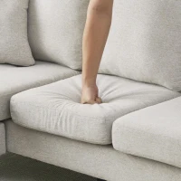 Divano angolare a forma di L con chaise longue, rivestimento in cotone-lino, cuscini inclusi, 166x118x77 cm, Grigio e bianco(m-9)