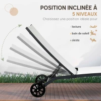 Outsunny Lot de 2 bains de soleil en aluminium et textilène avec roulettes dossier inclinable charge max. 150 Kg crème(m-5)
