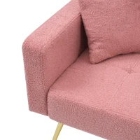 Divano letto con funzione letto, schienale regolabile, gambe dorate, rivestimento in sherpa, 175x64x72 cm, Rosa(m-10)