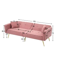 Divano letto con funzione letto, schienale regolabile, gambe dorate, rivestimento in sherpa, 175x64x72 cm, Rosa(m-3)