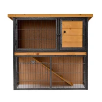 Pawhut Cusca Iepuri Exterior – Lemn & Metal, Cu Rampa & Spatiu Deschis(m-16)