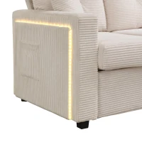 Divano a L con LED, rivestimento in velluto a coste, ottomana, 184x84,5x85,5 cm, Beige(m-10)