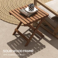 Outsunny Stolik pomocniczy na zewnątrz, 2 sztuki stolik ogrodowy, Składany stolik kempingowy z drewna, Stolik do ogrodu, balkonu, Teak, 45 x 45 x 45 cm(m-5)