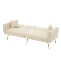 Divano letto con funzione letto, schienale regolabile, gambe dorate, rivestimento in sherpa, 175x64x72 cm, Beige(m-6)