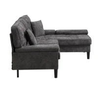 Divano angolare a L in chenille, pouf mobile, cuscini inclusi, 195x149x86 cm, Grigio(m-7)